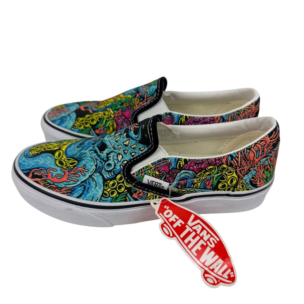 Vans Classic Slip-On Sea Life Coral Octopus Multi Color Kids Shoes Size 4 NEW